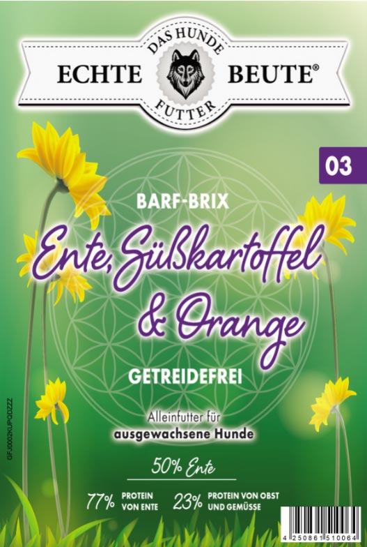 Echte Beute Barf-Brix No.03 Ente, Süßkartoffel & Orange Echte Beute Barf-Brix No.03 Ente, Süßkartoffel & Orange