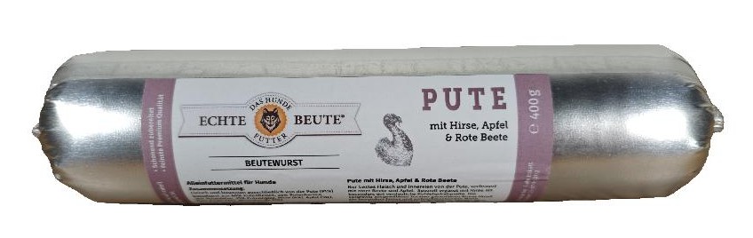 Echte Beute Beute-Wurst Pute mit Hirse, Apfel & Rote Beete, 400 g Echte Beute Beute-Wurst Pute mit Hirse, Apfel & Rote Beete, 400 g