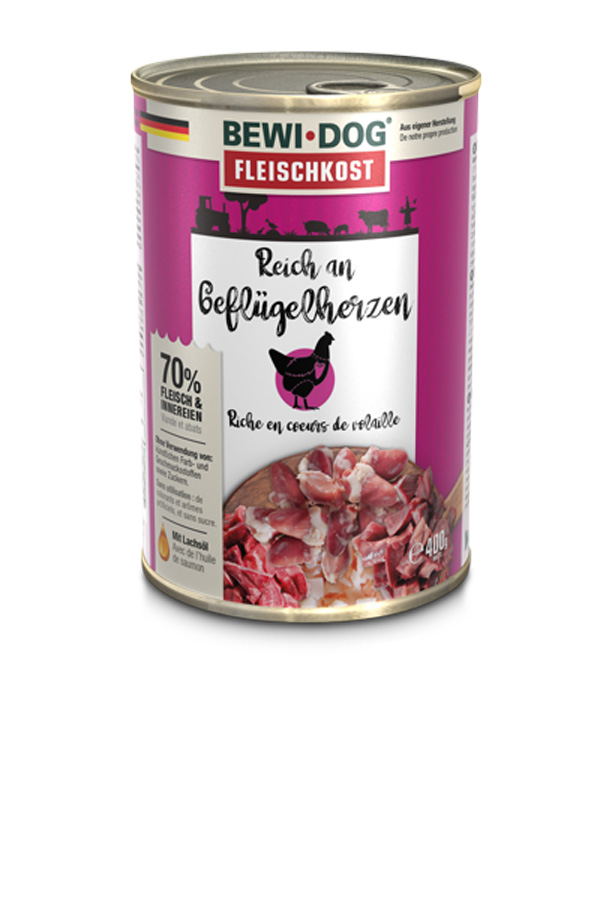 BEWI DOG Fleischkost Reich an Geflügelherzen
