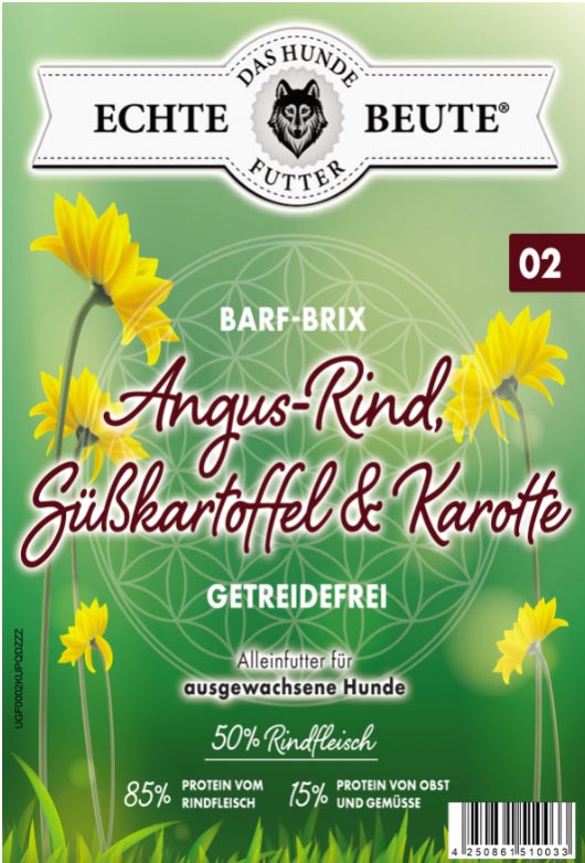 Echte Beute Barf-Brix No.02 Angusrind, Süßkartoffel & Karotte Echte Beute Barf-Brix No.02 Angusrind, Süßkartoffel & Karotte