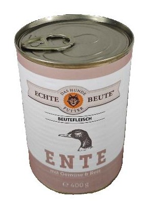 Echte Beute Beutefleisch Sensitive Ente mit Gemüse & Reis, 400g Dose Echte Beute Beutefleisch Sensitive Ente mit Gemüse & Reis, 400g Dose