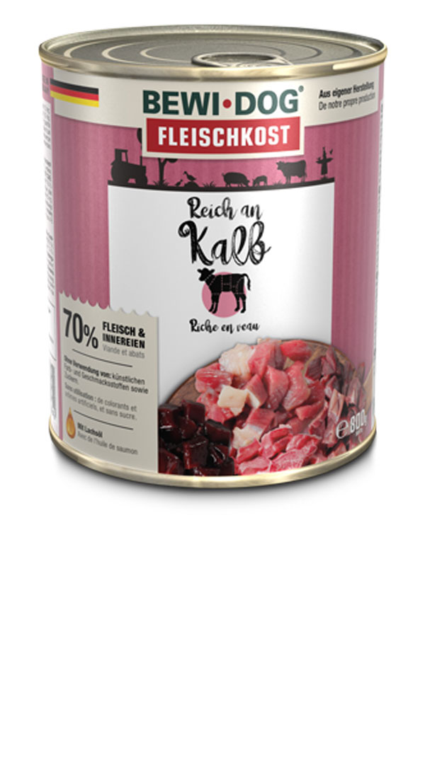 BEWI DOG Fleischkost Reich an Kalb, 800g BEWI DOG Fleischkost Reich an Kalb, 800g